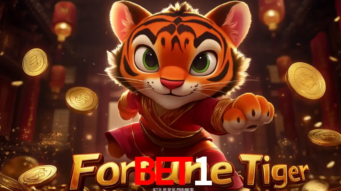 O carismático mascote do jogo de slot Fortune Tiger, um tigre fofo em pose de artes marciais, pronto para trazer sorte e multiplicadores de ganhos no cassino online BET1.
