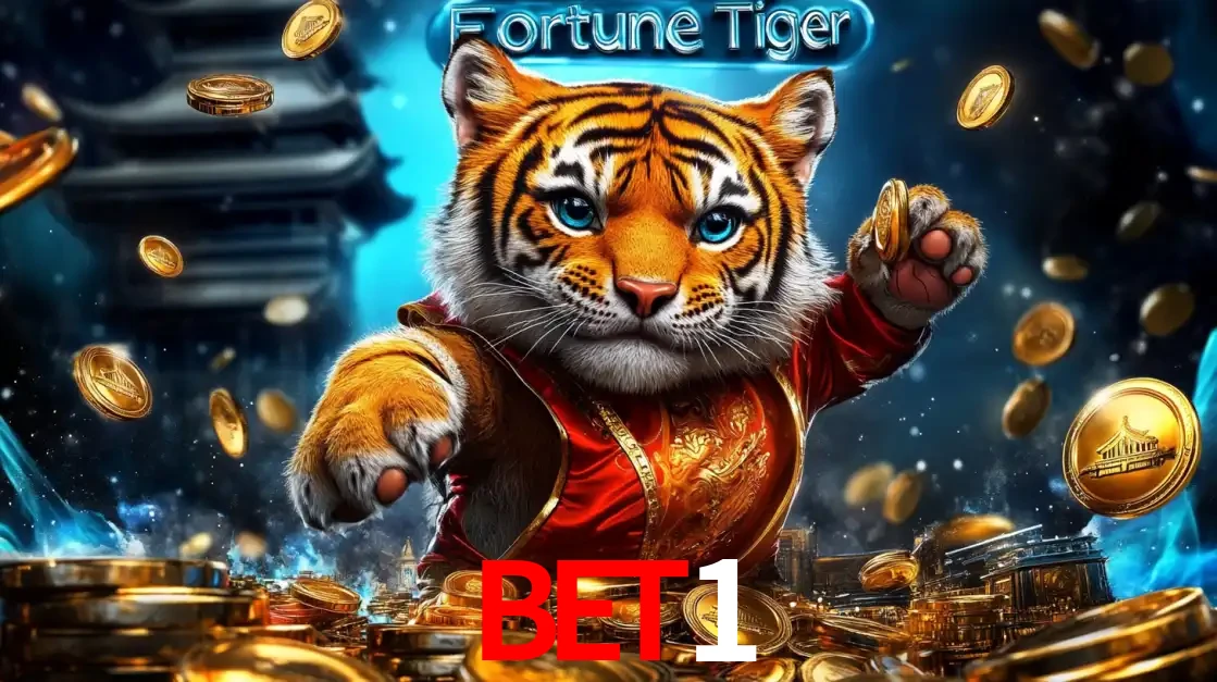 Imagem promocional do jogo de slot Fortune Tiger, com um tigre majestoso em traje tradicional cercado por uma fortuna em moedas de ouro, disponível agora no cassino BET1.